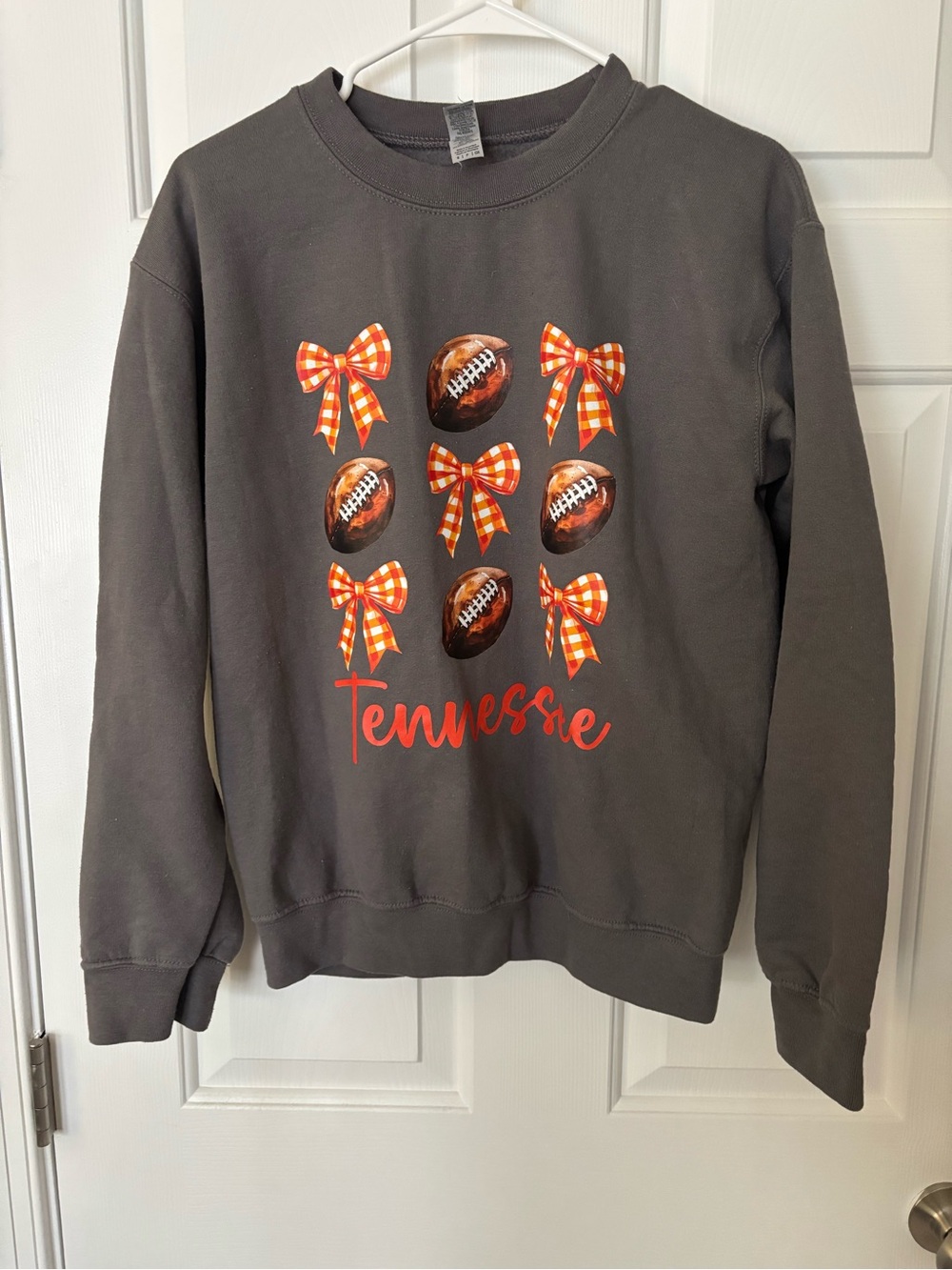 Tennessee Graphic Football Bow Sweatshirt - Charcoal Gray & Orange Size Small